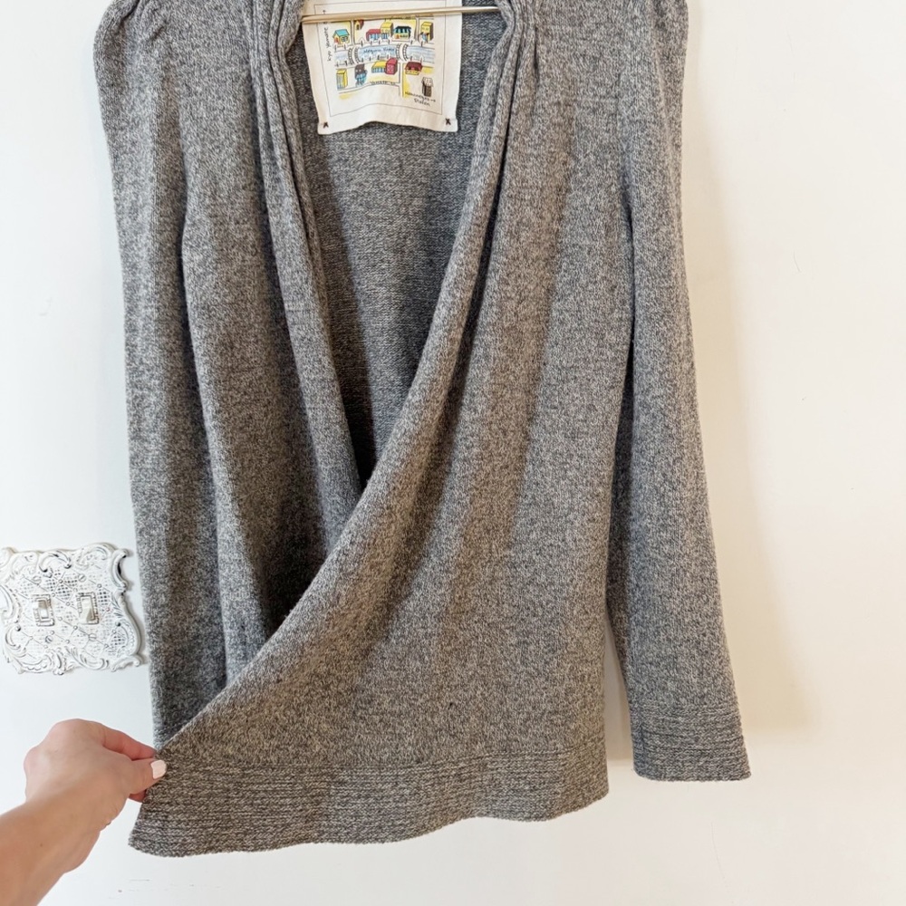 Anthropologie Kyu Yamate Gray Wool Structured Puff Sleeve Cardigan Sweater L - Picture 4 of 9